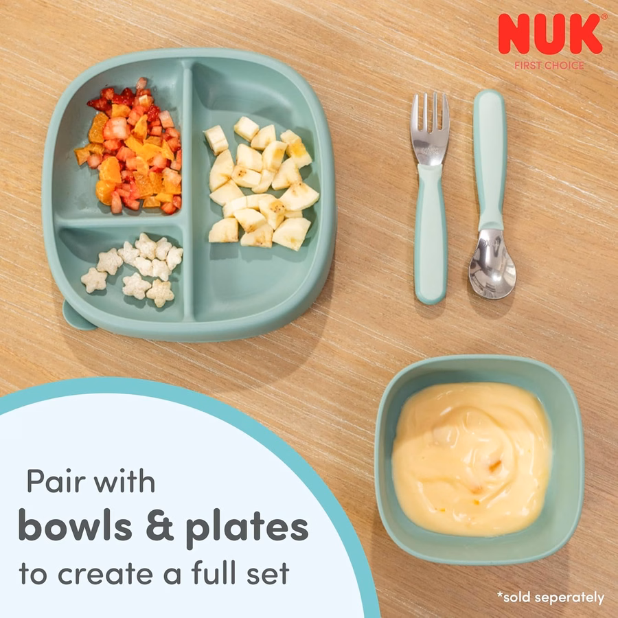 Tenedores de cubiertos NUK Kiddy, acero inoxidable duradero, sin BPA ni látex, para mayores de 18 meses, paquete de 3: Bebé