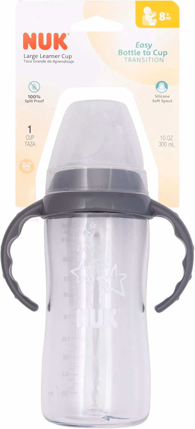 Vaso de aprendizaje NUK, 295 ml, Tritan Gray Star – Libre de BPA, vaso antiderrame: Bebé