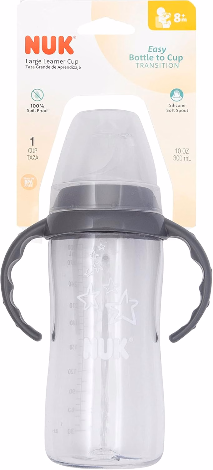 Vaso de aprendizaje NUK, 295 ml, Tritan Gray Star – Libre de BPA, vaso antiderrame: Bebé