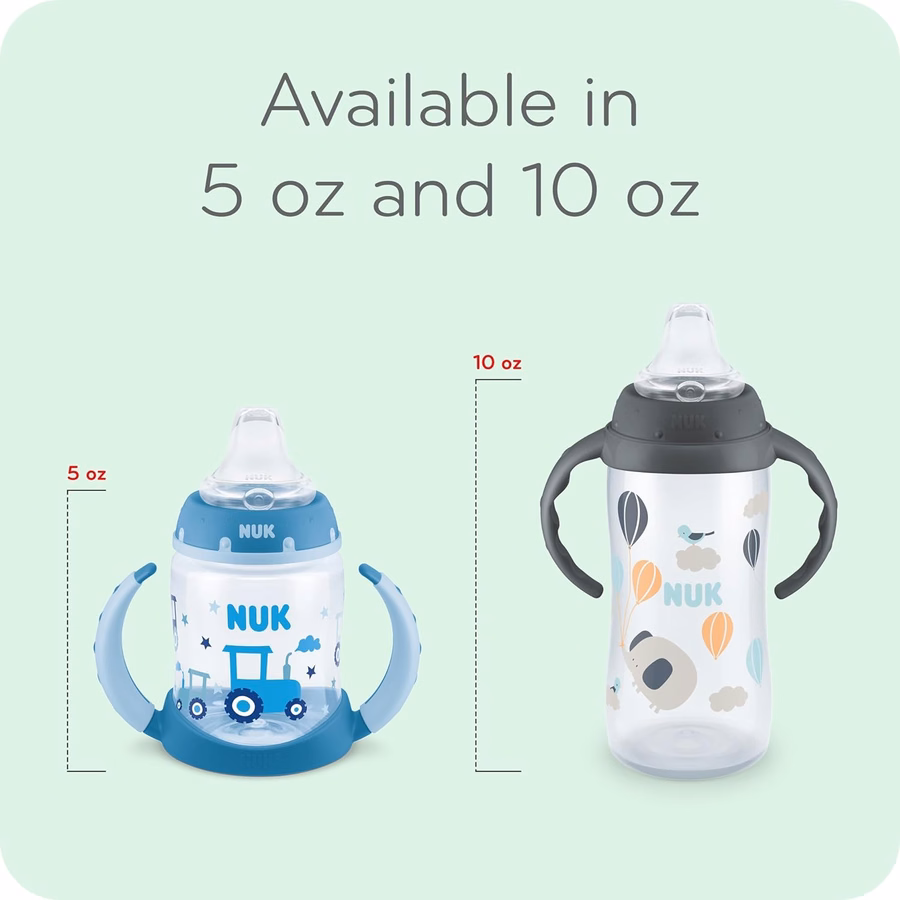 Vaso de aprendizaje NUK, 295 ml, 8+ meses, paquete de 2 – Libre de BPA, vaso antiderrame: Bebé
