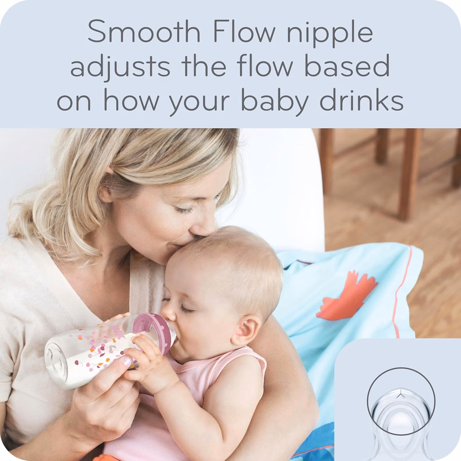 Biberón anticólico NUK Smooth Flow, 148 ml, paquete de 4, conejitos rosas, 4 unidades (paquete de 1): Bebé