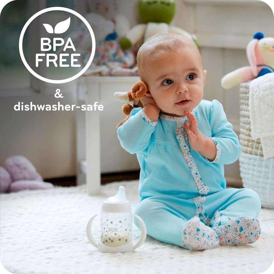 Vaso de aprendizaje NUK pequeño Tritan, 148 ml, 6+ meses – Libre de BPA, vaso antiderrame: Bebé