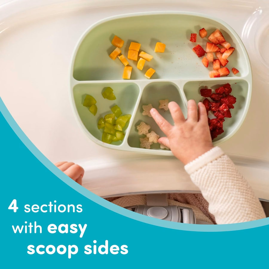 Juego de vajilla de silicona para bebé NUK, incluye 1 plato, 1 tazón, 1 taza y 1 cuchara, función de succión duradera que ayuda a reducir los derrames, apto para microondas, libre de BPA: Bebé