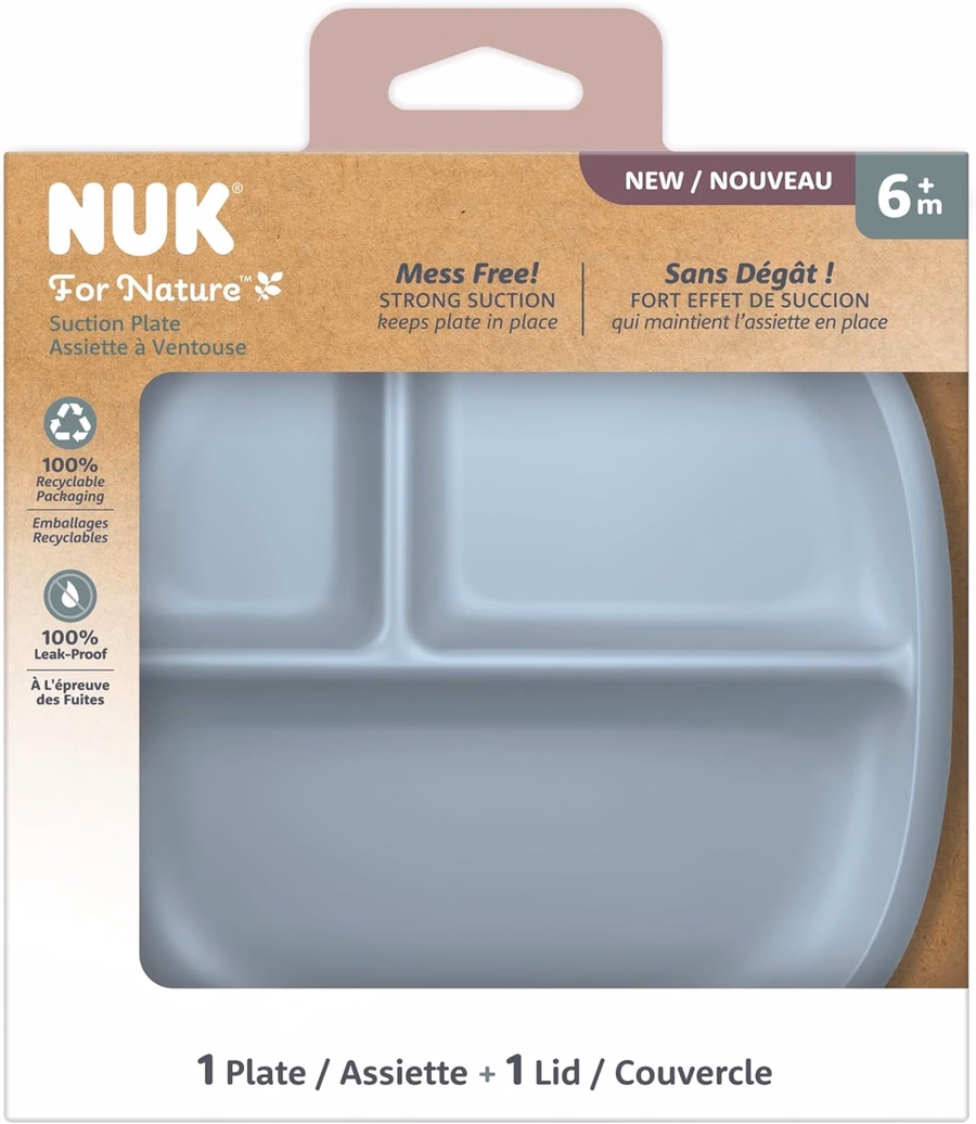 NUK for Nature Plato y tapa con ventosa, tapa a prueba de fugas, apto para microondas, congelador y lavavajillas (bandeja superior), sin BPA ni látex, paquete de 1: Bebé