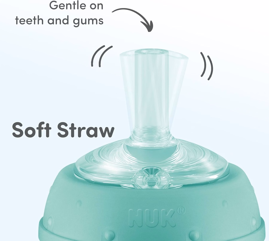Vaso con pajita NUK Learner, 148 ml, paquete de 2 - Vaso con pajita suave para beber fácilmente, apto para niños de 8 meses en adelante, verde: Bebé