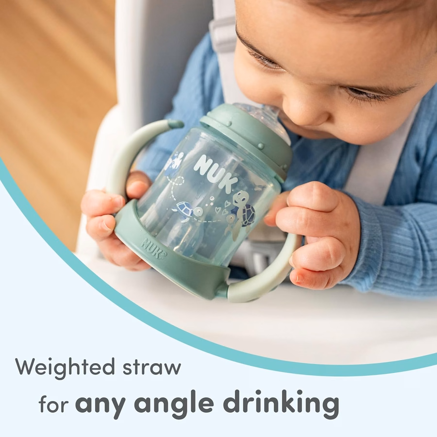 Vaso con pajita NUK Learner, 148 ml, paquete de 2 - Vaso con pajita suave para beber fácilmente, apto para niños de 8 meses en adelante, verde: Bebé
