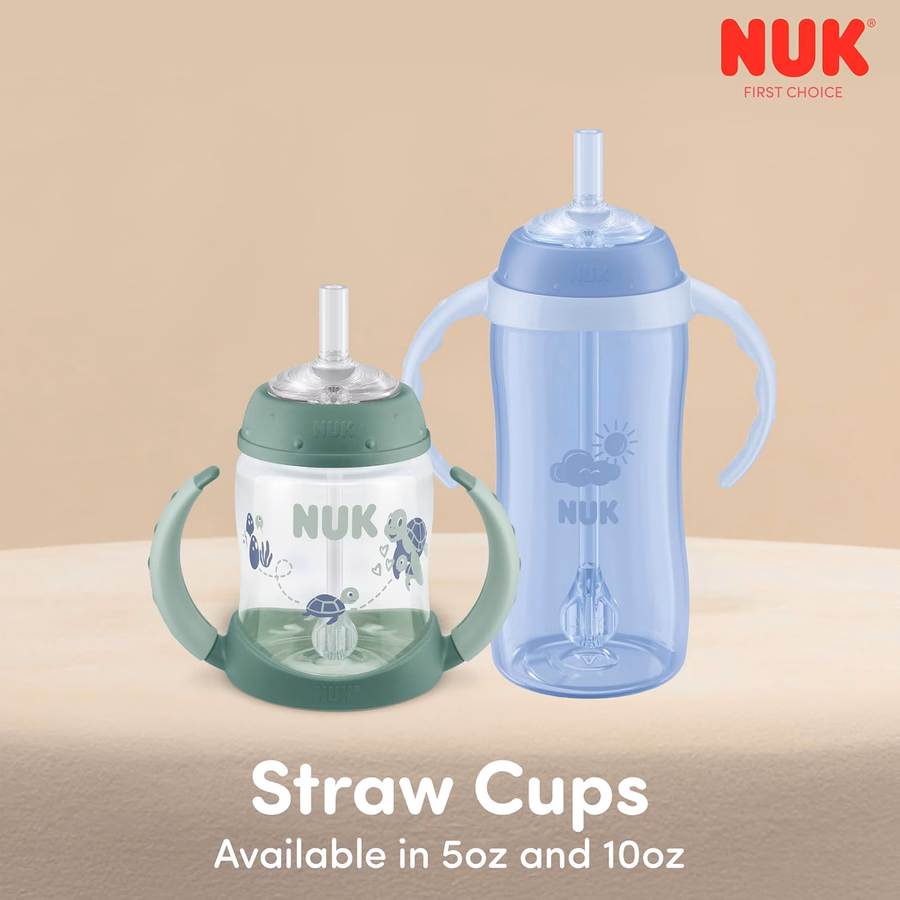 Vaso con pajita NUK Learner, 148 ml, paquete de 2 - Vaso con pajita suave para beber fácilmente, apto para niños de 8 meses en adelante, verde: Bebé
