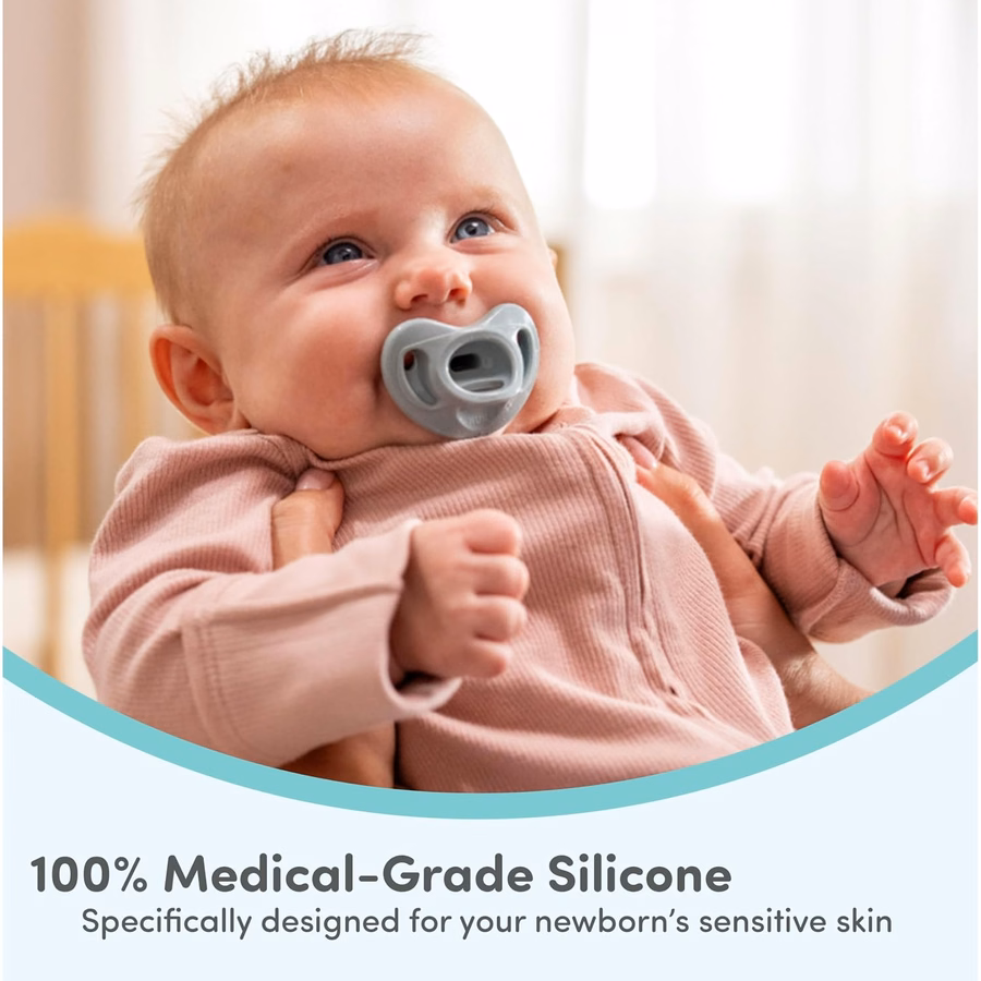 Chupetes ortodóncicos cómodos NUK 100% silicona, de 0 a 6 meses, azul, colección Timeless, paquete de 5: Bebé
