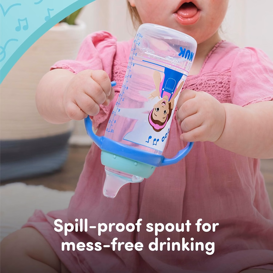 Vaso de aprendizaje NUK, Sra. Rachel, 295 ml, 8+ meses, paquete de 2 – Boquilla suave, asas de fácil agarre, sin BPA, vaso de transición a prueba de derrames: Bebé