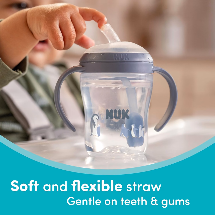 Vaso con pajita de aprendizaje NUK Perfect Match, 237 ml, paquete de 2 – Pajita suave, asas de fácil agarre, sin BPA, vaso antiderrame para transición: Productos de oficina