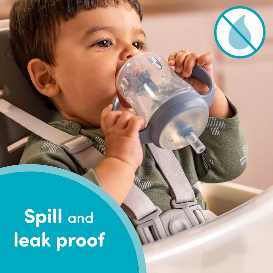 Vaso con pajita de aprendizaje NUK Perfect Match, 237 ml, paquete de 2 – Pajita suave, asas de fácil agarre, sin BPA, vaso antiderrame para transición: Productos de oficina