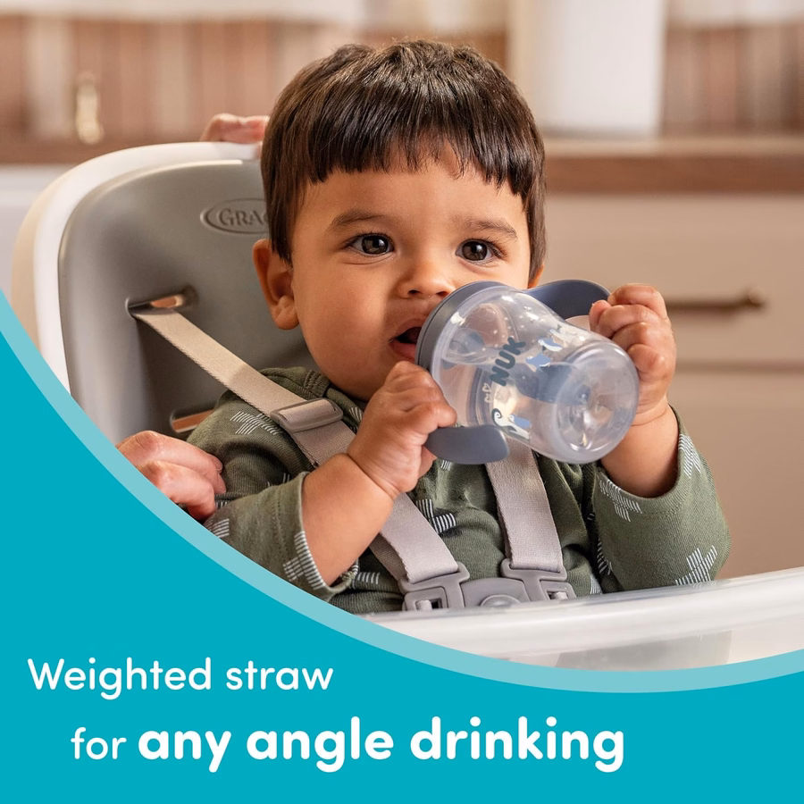 Vaso con pajita de aprendizaje NUK Perfect Match, 237 ml, paquete de 2 – Pajita suave, asas de fácil agarre, sin BPA, vaso antiderrame para transición: Productos de oficina