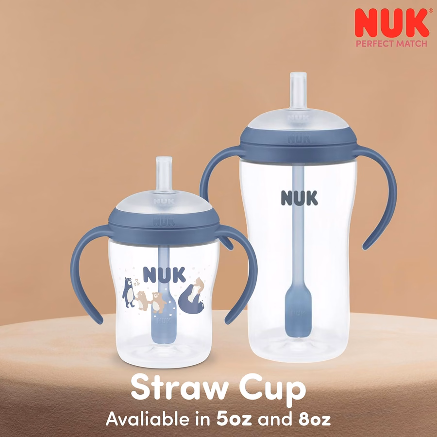 Vaso con pajita de aprendizaje NUK Perfect Match, 237 ml, paquete de 2 – Pajita suave, asas de fácil agarre, sin BPA, vaso antiderrame para transición: Productos de oficina