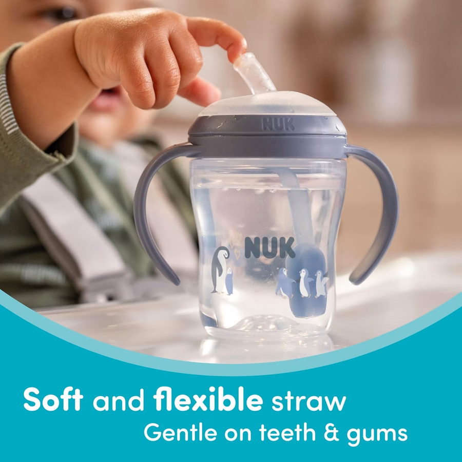 Vaso con pajita de aprendizaje NUK Perfect Match, 148 ml, paquete de 2 – Pajita suave, asas de fácil agarre, sin BPA, vaso antiderrame para transición: Productos de oficina