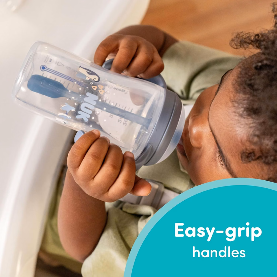 Vaso con pajita de aprendizaje NUK Perfect Match, 148 ml, paquete de 2 – Pajita suave, asas de fácil agarre, sin BPA, vaso antiderrame para transición: Productos de oficina