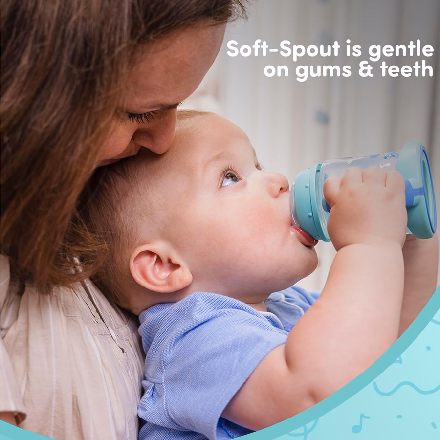 Vaso de aprendizaje NUK, Sra. Rachel, 148 ml, 6+ meses, paquete de 2 – Boquilla suave, asas de fácil agarre, sin BPA, vaso de transición a prueba de derrames: Bebé