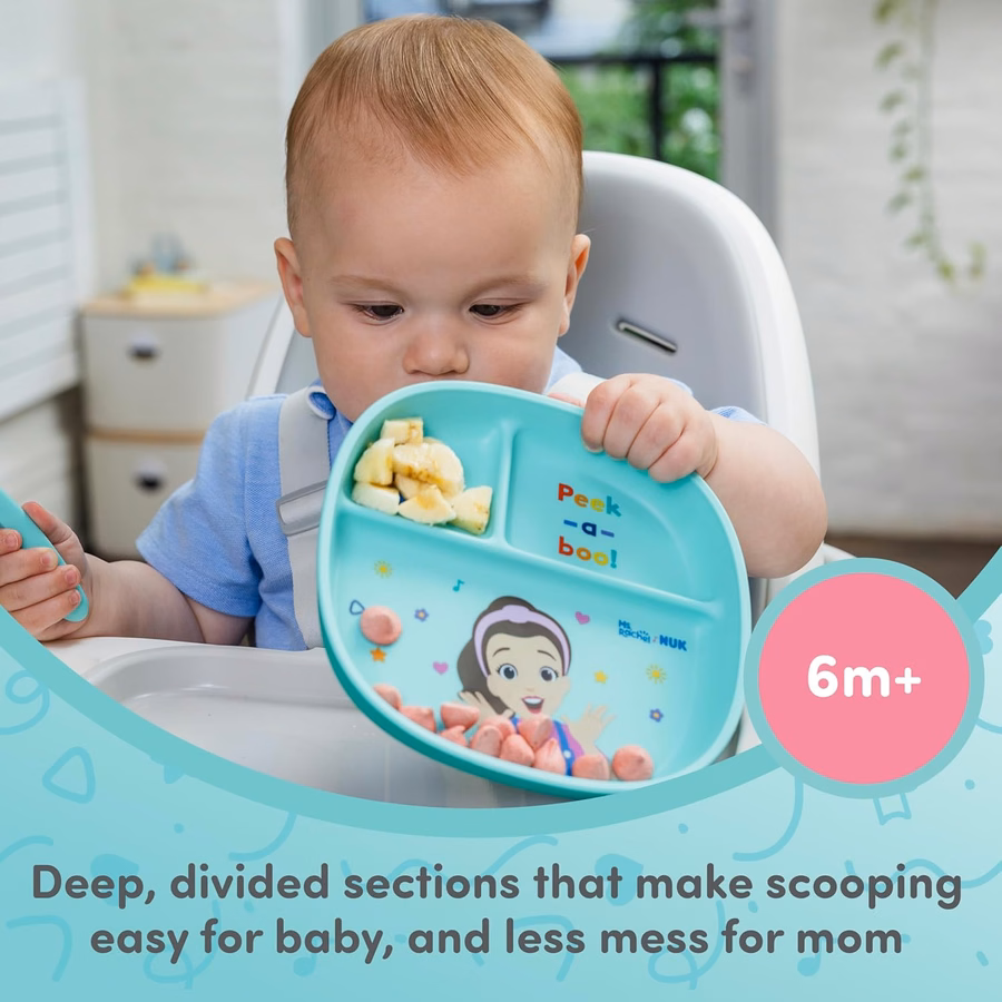 Juego de vajilla NUK Ms Rachel, plato y cuenco para niños pequeños, y cubiertos para niños pequeños (tenedor y cuchara), juego de comedor infantil, sin BPA, apto para lavavajillas: Bebé
