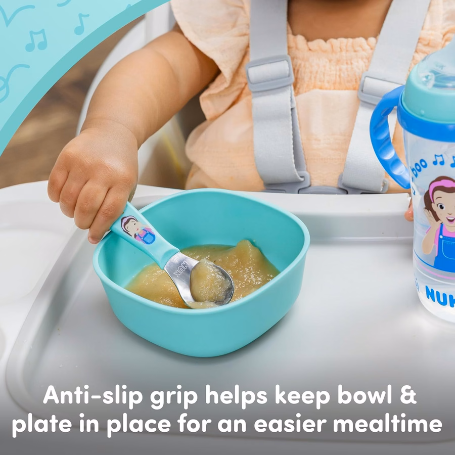 Juego de vajilla NUK Ms Rachel, plato y cuenco para niños pequeños, y cubiertos para niños pequeños (tenedor y cuchara), juego de comedor infantil, sin BPA, apto para lavavajillas: Bebé