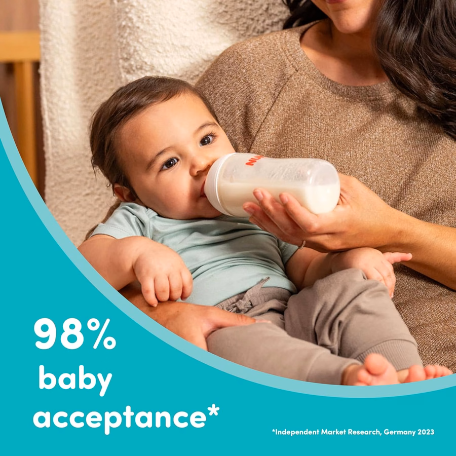 Biberón de vidrio NUK Perfect Match Natural + anticólico, 120 ml. Biberones de vidrio para bebés con indicador de temperatura SafeTemp, artículos esenciales para recién nacidos, paquete de 3: Bebé