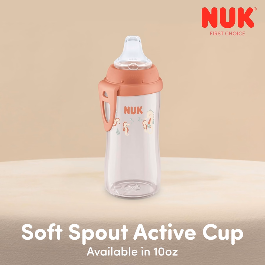 Vaso NUK First Choice Elmo Active Cup 2.0, 295 ml. Vaso con boquilla suave y clip para llevar a todas partes, ligero, a prueba de fugas y derrames, paquete de 2: Bebé