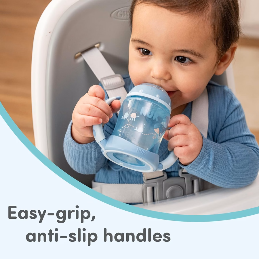 Vaso de aprendizaje NUK First Choice 2.0, 148 ml. Vaso con asa, a prueba de derrames y fugas, con pajita suave, paquete de 2: Bebé