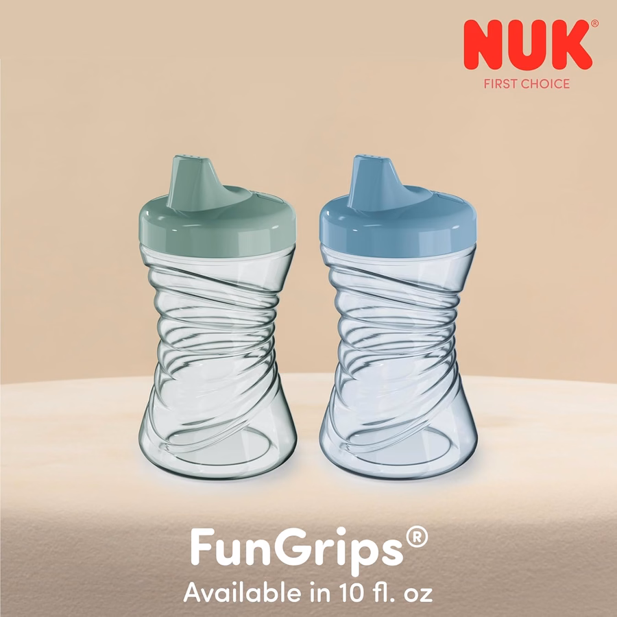 Vaso con pajita y boquilla rígida NUK First Choice Fun Grips 2.0, 295 ml, con asas, paquete de 4: Bebé