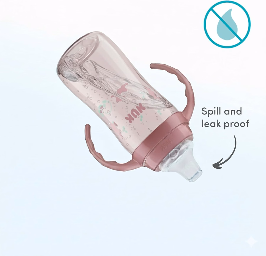 Vaso de aprendizaje grande NUK First Choice Minnie Mouse 2.0, 295 ml. Vaso con asa, a prueba de derrames y fugas, con pajita suave, paquete de 2: Bebé